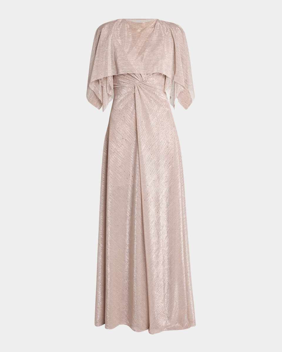 Sprinkled Metallic Voile Cape Twisted Gown